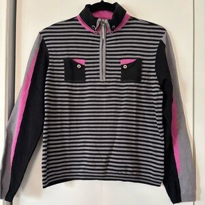 Jamie Sadock Women’s Pullover Medium Black Gray Striped Golf Top